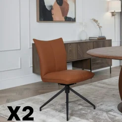 Chaise pivotante en cuir cognac (lot de 2) LOMBARDIE