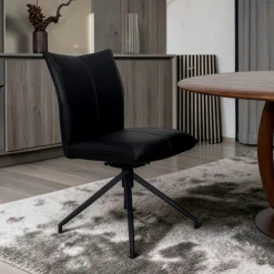 Chaise pivotante en cuir noir (lot de 2) LOMBARDIE
