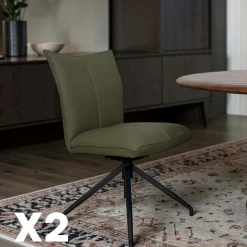 Chaise pivotante en cuir vert foncé (lot de 2) LOMBARDIE
