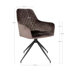Chaise pivotante en velours taupe avec accoudoirs (lot de 2) SAVONE