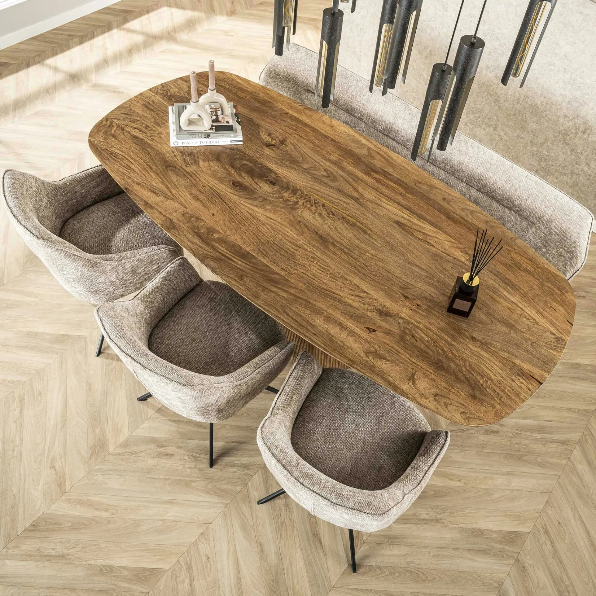 Chaise pivotante grand confort en velours texturé sable (lot de 2) MELBOURNE
