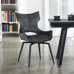 Chaise pivotante gris anthracite bi-matière, dossier en T (lot de 2) LOMBARDIE
