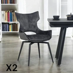 Chaise pivotante gris anthracite bi-matière, dossier en T (lot de 2) LOMBARDIE