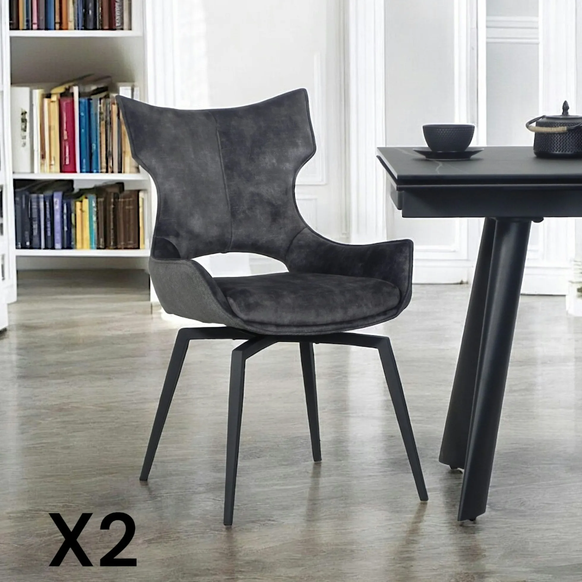 Chaise pivotante gris anthracite bi-matière, dossier en T (lot de 2) LOMBARDIE