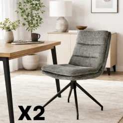 Chaise pivotante grise en tissu doux texturé (x2) PALERME