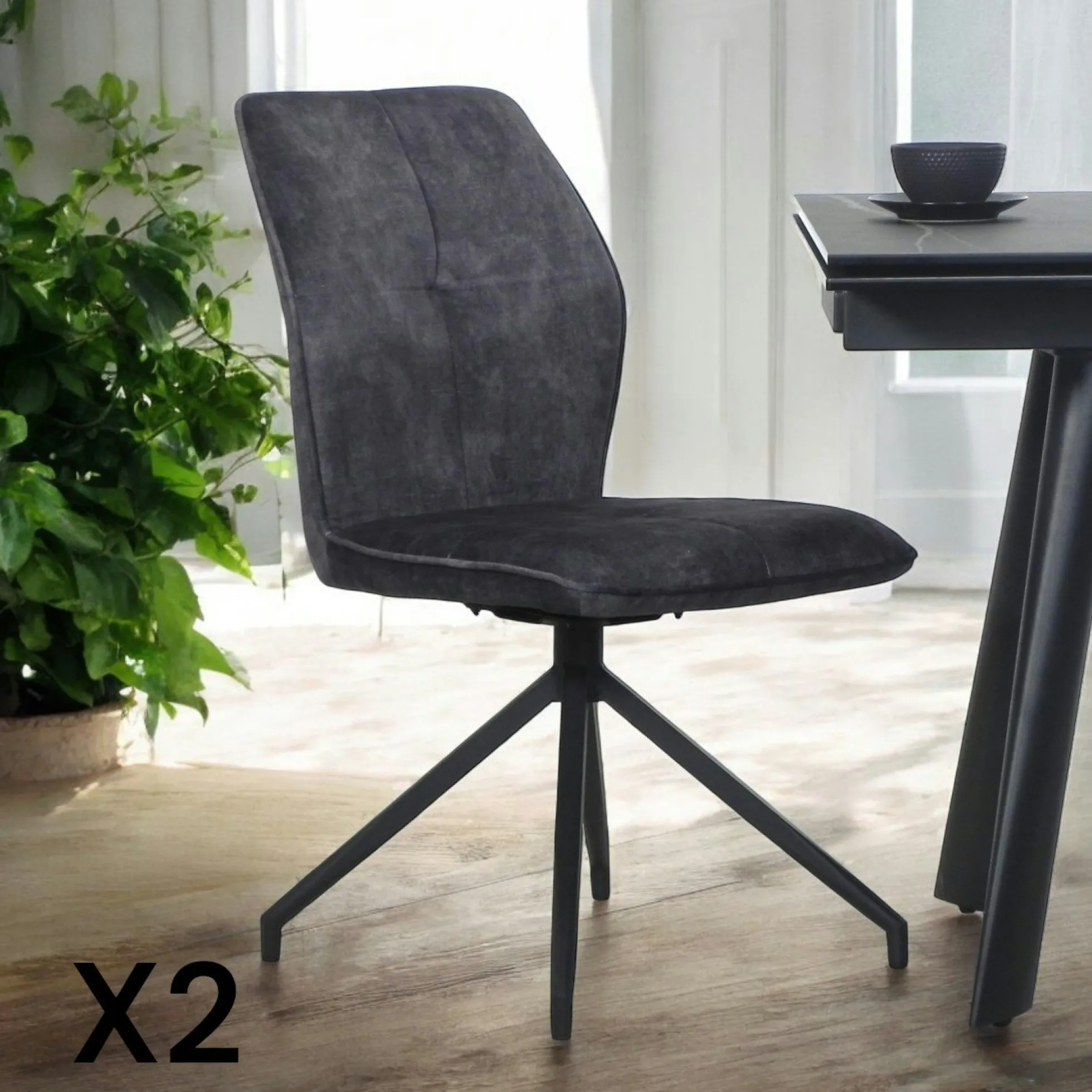 Chaise pivotante grise en velours patiné avec poignée (lot de 2) LOMBARDIE