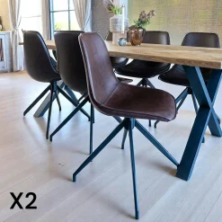 Chaise pivotante marron foncé avec couture (lot de 2) AMSTERDAM