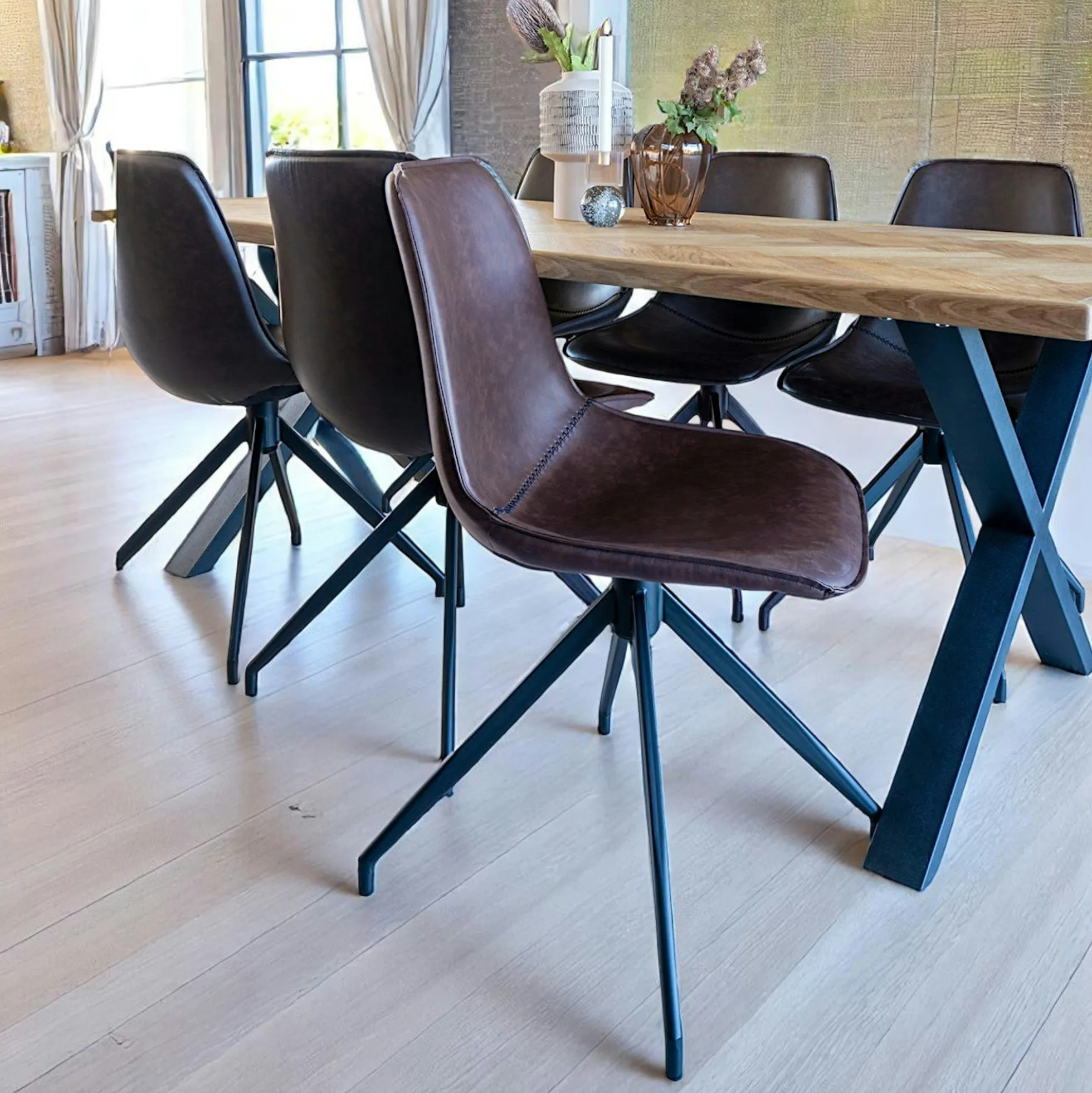 Chaise pivotante marron foncé avec couture (lot de 2) AMSTERDAM