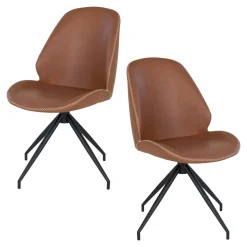 Chaise pivotante marron vintage avec surpiqure décorative (lot de 2) BERLIN