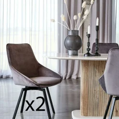 Chaise pivotante moderne en velours gris OKA (Lot de 2)