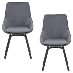Chaise pivotante moderne en velours gris OKA (Lot de 2)