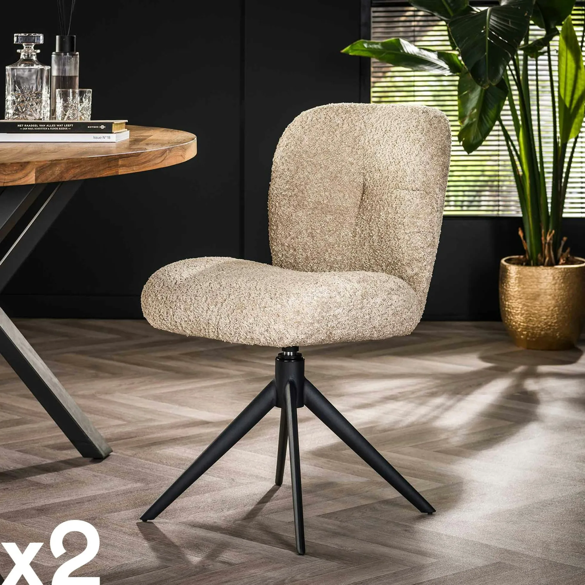 Chaise pivotante rembourrée en bouclette sable (lot de 2) GALWAY