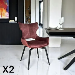 Chaise pivotante rose bi-matière, dossier en T (lot de 2) LOMBARDIE