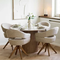Chaise pivotante sable design avec pied chêne brun (lot de 2) MONTREUX