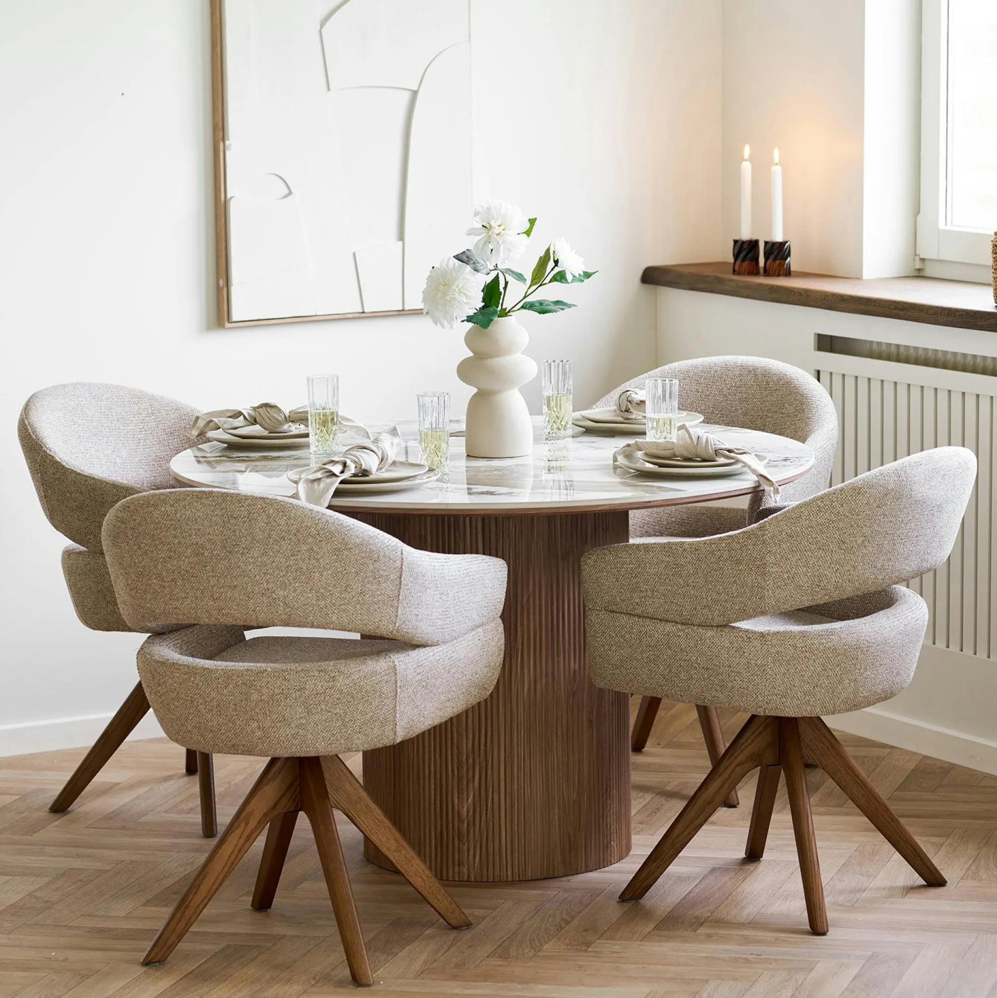 Chaise pivotante sable design avec pied chêne brun (lot de 2) MONTREUX