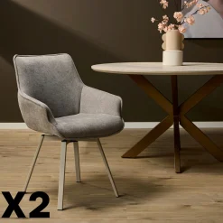 Chaise pivotante taupe à accoudoirs (lot de 2) CORTINA