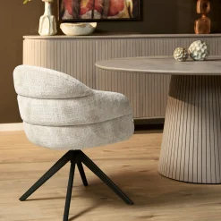 Chaise pivotante tissu blanc chenille pied noir (x2) CORTINA