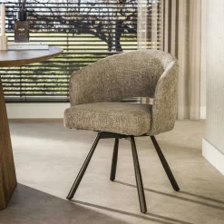 Chaise pivotante tissu doux sable pieds bronze (x2) CREEK