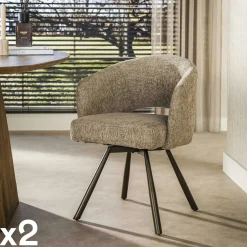 Chaise pivotante tissu doux sable pieds bronze (x2) CREEK