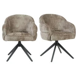Chaise pivotante tissu marron chenille pied noir (x2) CORTINA