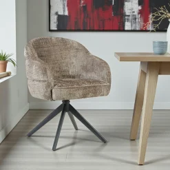 Chaise pivotante tissu marron chenille pied noir (x2) CORTINA
