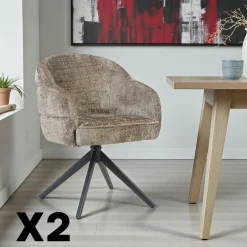Chaise pivotante tissu marron chenille pied noir (x2) CORTINA