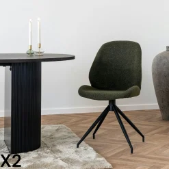 Chaise pivotante verte en tissu bouclette (lot de 2) BERLIN