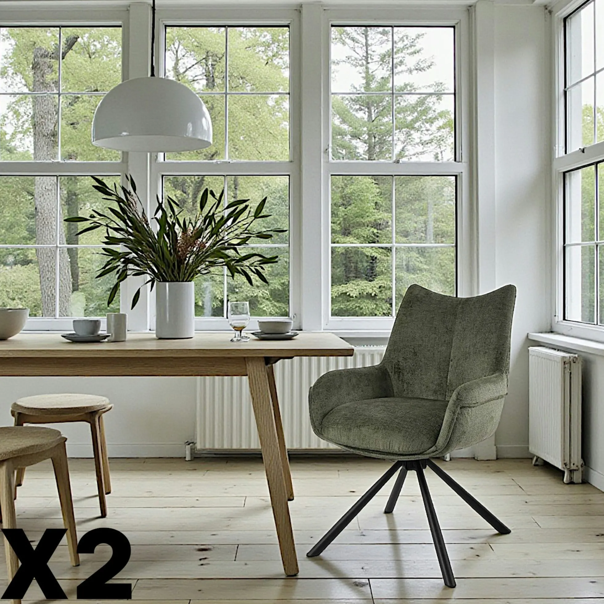 Chaise pivotante vert kaki à accoudoirs (lot de 2) IENA