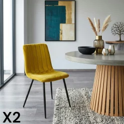 Chaise à rayures velours moutarde (lot de 2) MALANG