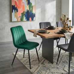 Chaise à rayures velours vert sapin (lot de 2) MALANG