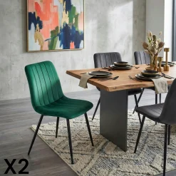 Chaise à rayures velours vert sapin (lot de 2) MALANG