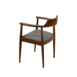 Chaise ronde avec accoudoirs - assise pied-de-poule TENA