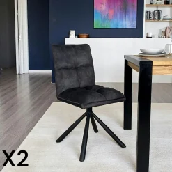 Chaise rotative tissu anthracite (lot de 2) IENA