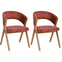 Chaise rouge bois et tissu, forme ronde (lot de 2) AGADE