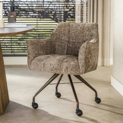 Chaise à roulettes beige chaud pied bronze (lot de 2) MELBOURNE