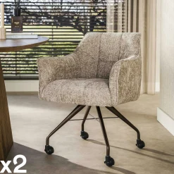 Chaise à roulettes sable pied bronze (lot de 2) MELBOURNE