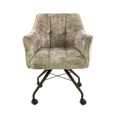 Chaise à roulettes sable tissu bouclette pied bronze (lot de 2) MELBOURNE