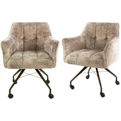 Chaise à roulettes sable tissu bouclette pied bronze (lot de 2) MELBOURNE