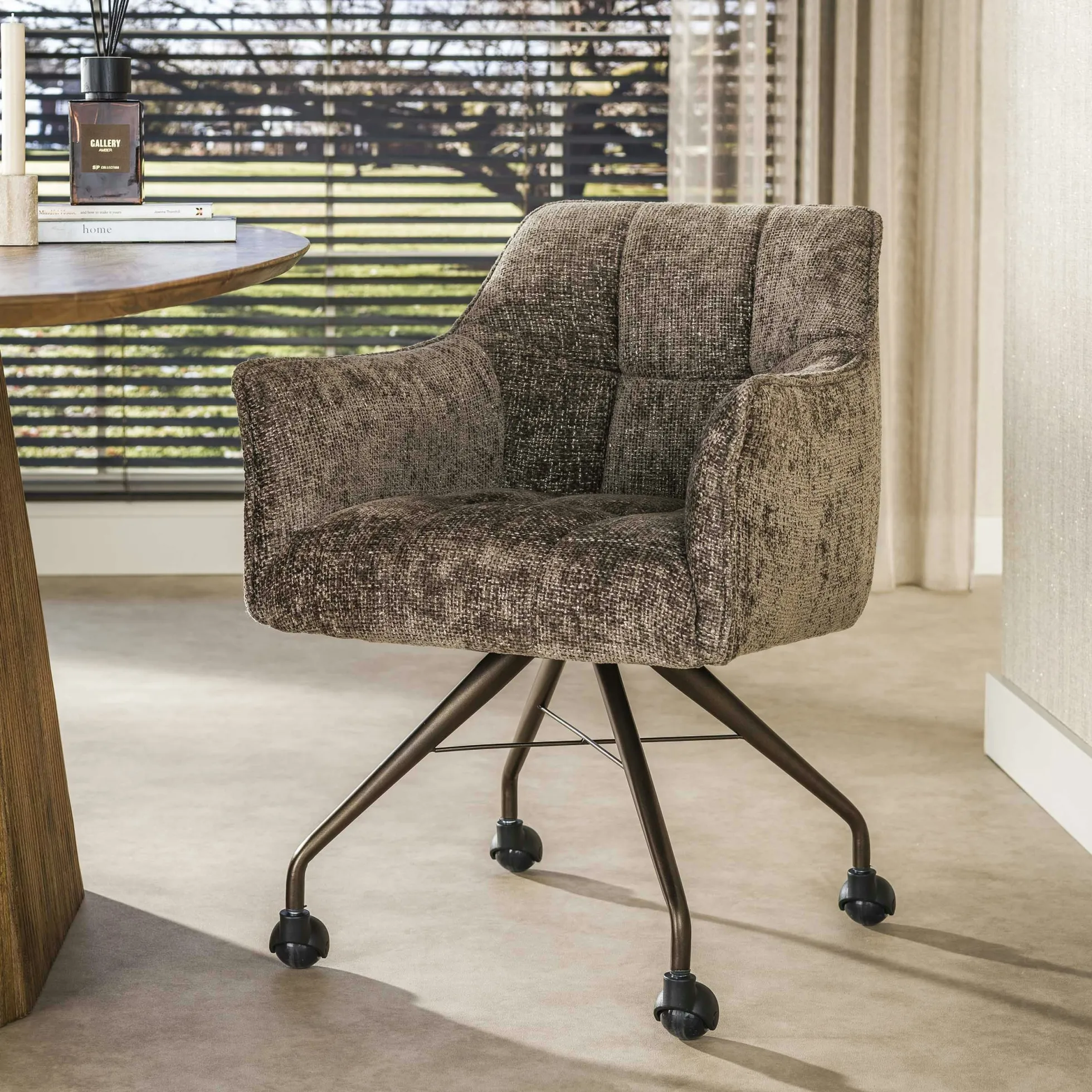 Chaise à roulettes taupe pied bronze (lot de 2) MELBOURNE