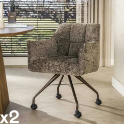 Chaise à roulettes taupe pied bronze (lot de 2) MELBOURNE