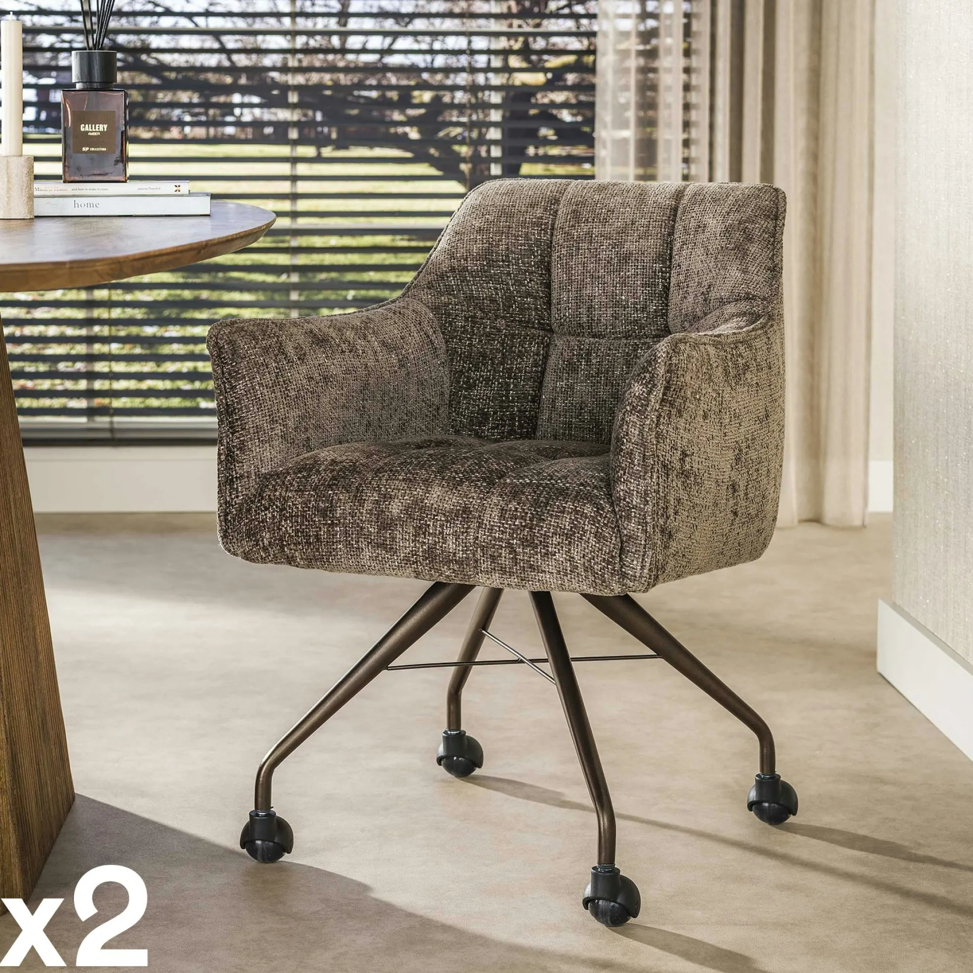 Chaise à roulettes taupe pied bronze (lot de 2) MELBOURNE