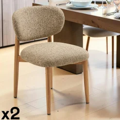 Chaise rétro en bois et tissu brun foncé (lot de 2) BEGO