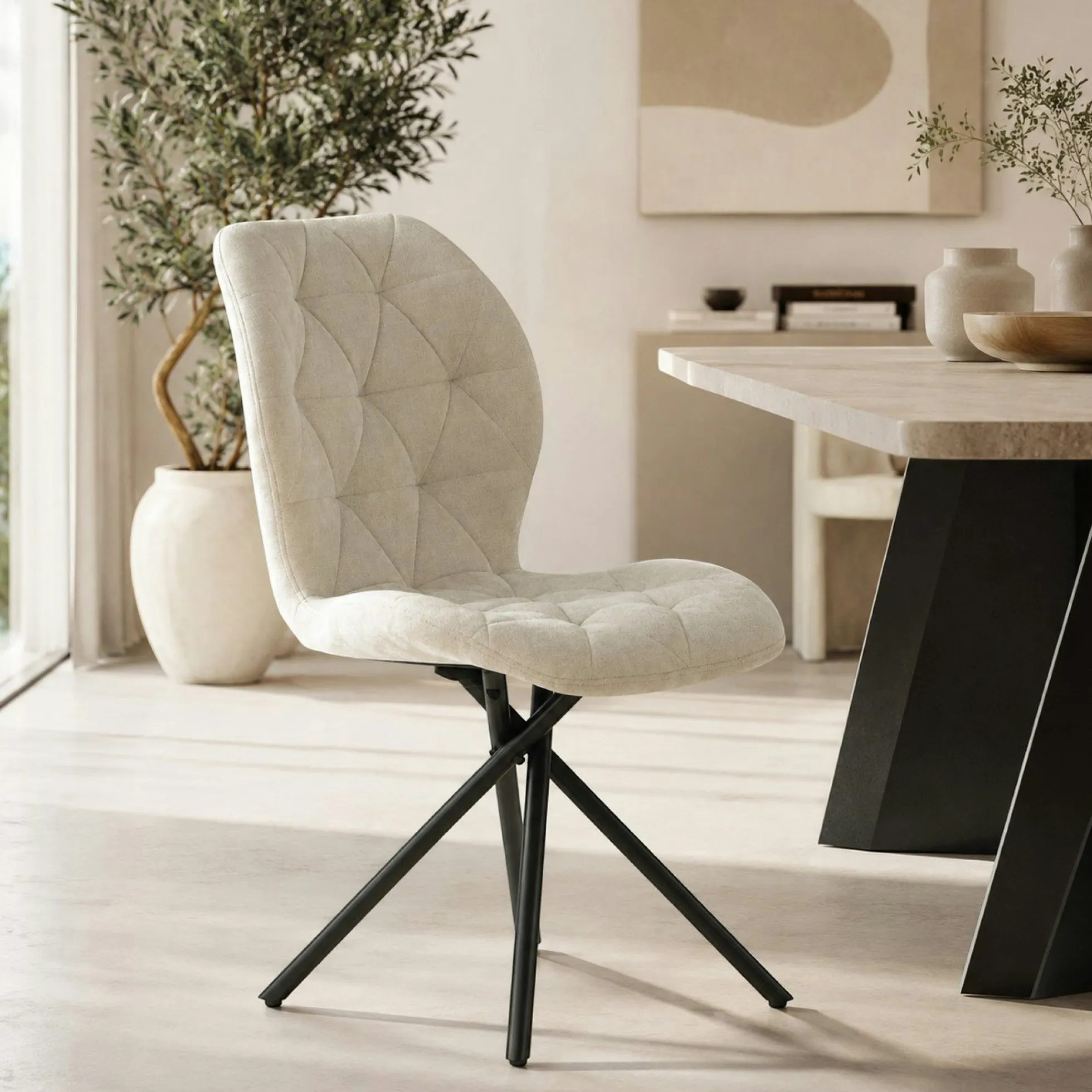 Chaise salle à manger beige à pieds croisés (x2) LUGANO