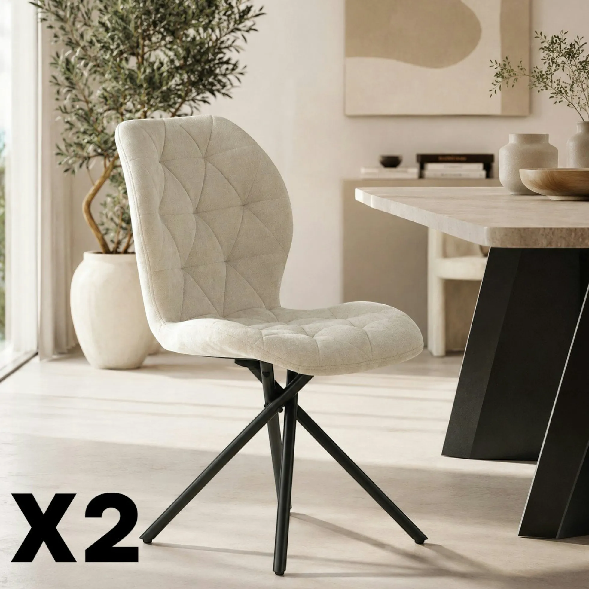 Chaise salle à manger beige à pieds croisés (x2) LUGANO