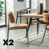 Chaise salle à manger camel, décor bouton métal (lot de 2) OKA