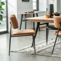 Chaise salle à manger camel, décor bouton métal (lot de 2) OKA