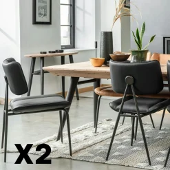 Chaise salle à manger noire, décor bouton métal (lot de 2) OKA