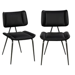 Chaise salle à manger noire, décor bouton métal (lot de 2) OKA