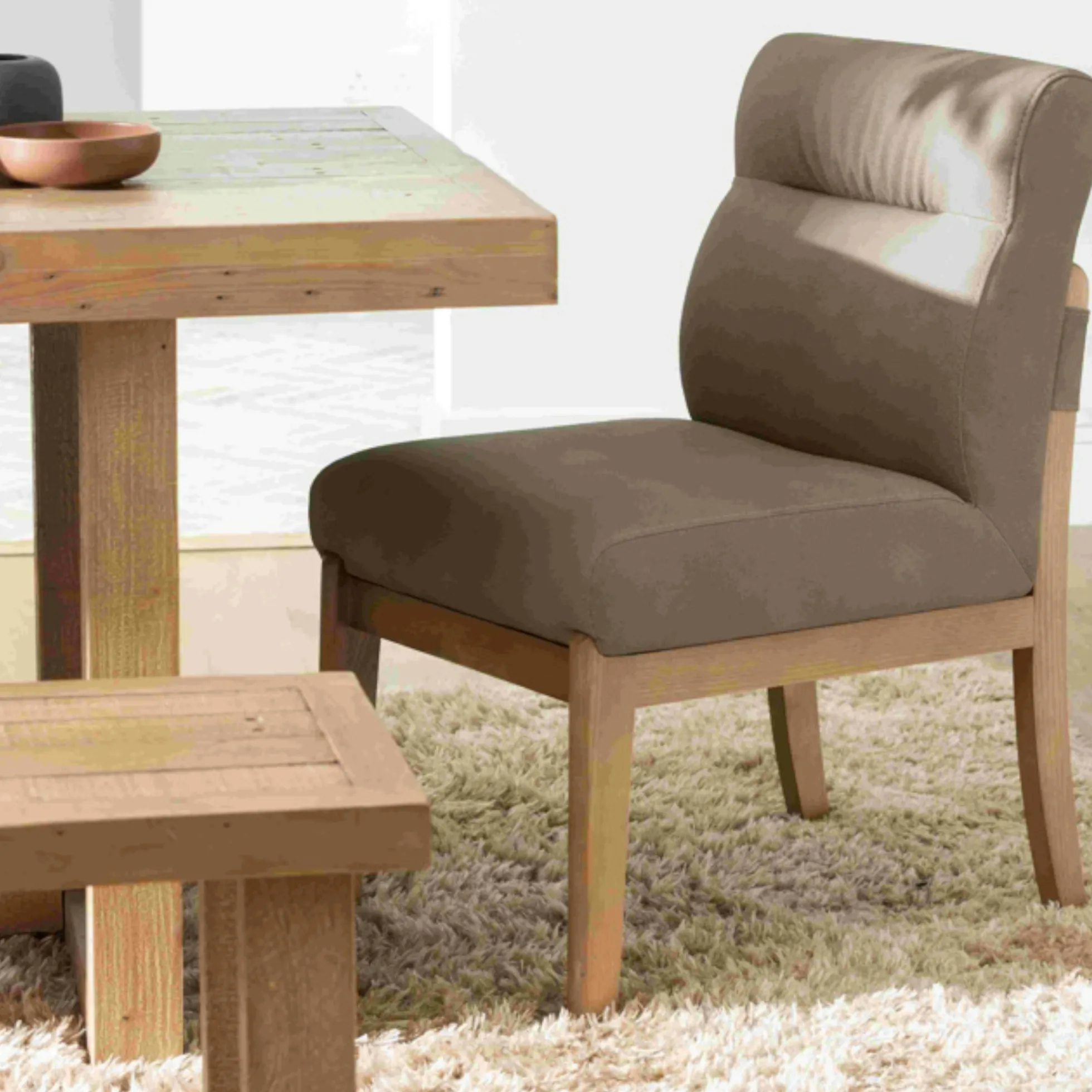 Chaise salle à manger taupe confort, pieds bois clair (lot de 2) NEXA