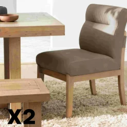 Chaise salle à manger taupe confort, pieds bois clair (lot de 2) NEXA